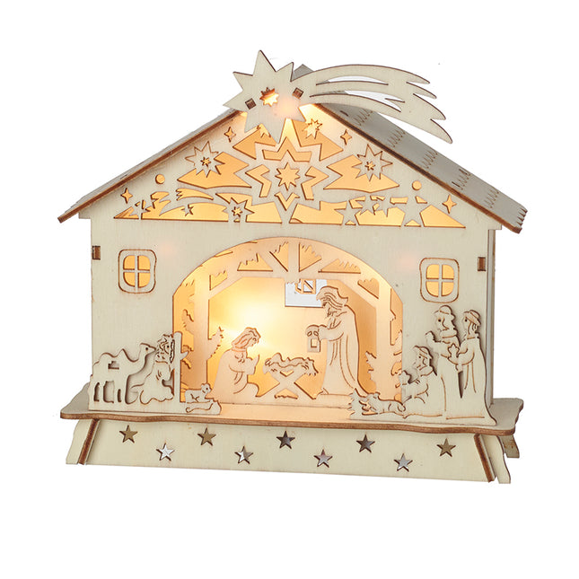 WOODEN CUT OUT NATIVITY SCENE WITH LED image 0