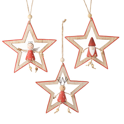 WOODEN CUT OUT HANGING STARS MIX image 0