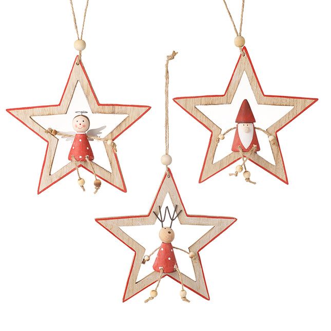 WOODEN CUT OUT HANGING STARS MIX image 0