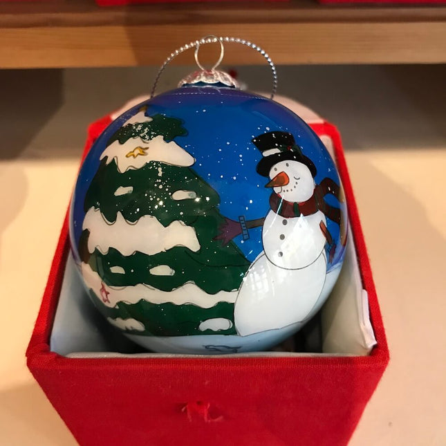 Hand Painted Glass Bauble - Snowman with Xmas Tree image 0