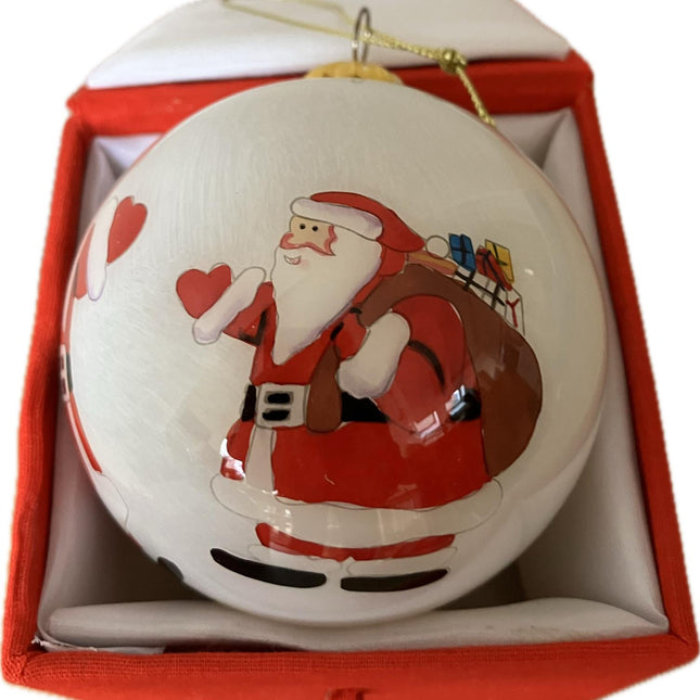 Hand Painted Glass Bauble - Jolly Santa &amp; Sack image 1