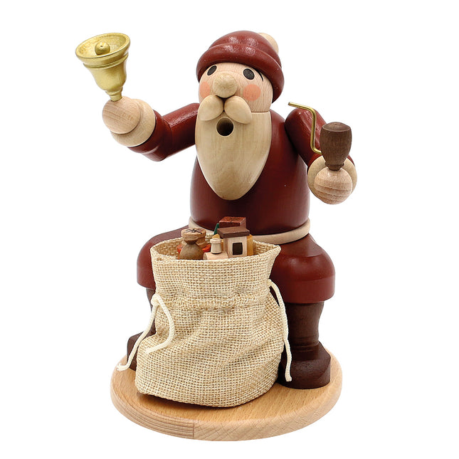 Erzgebirge Handmade Incense Smoker, Santa Claus with Gift Bag