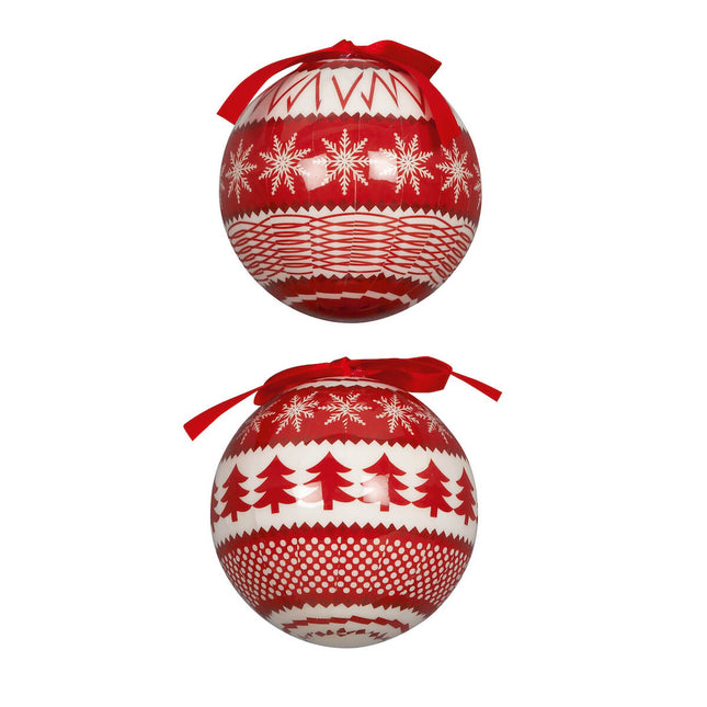 Red-White Scandi Decoupge bauble 75mm image 0