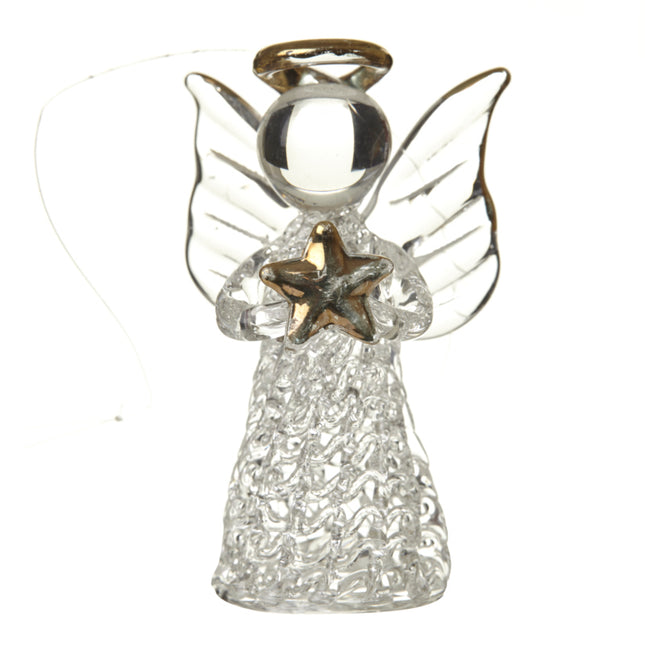 HANGING GLASS ANGEL WITH GOLD STAR image 0