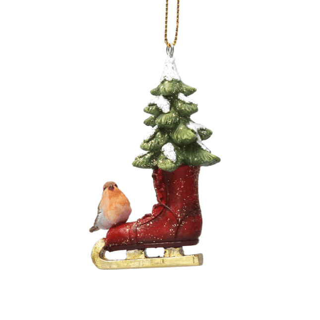 Ice Skating Boot with Robin & Tree - White Snow image