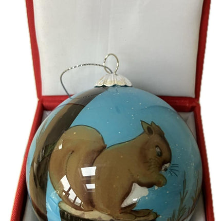 Hand Painted Glass Bauble - Bunny &amp; Squirrel Friends image 1