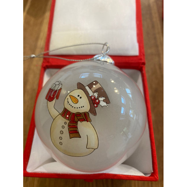Hand Painted Glass Bauble - Snowman With Frosty Background image 0