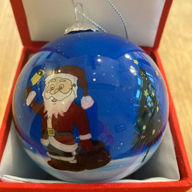 Hand painted Glass Bauble -Snowmen with Santa/Bell image 1
