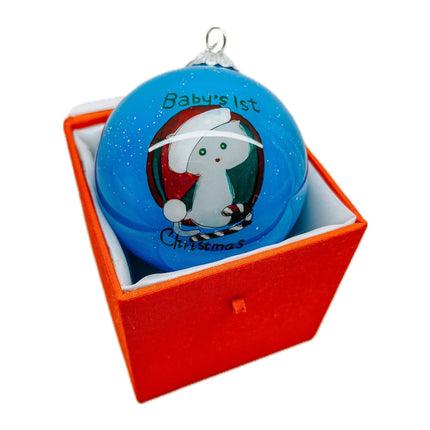 Hand Painted Glass Bauble - Baby's 1st Christmas - Kitten image 0