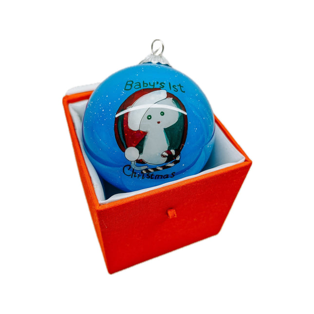 Hand Painted Glass Bauble - Baby's 1st Christmas - Kitten image 0