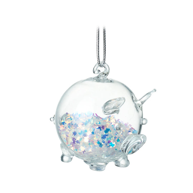 HANGING GLASS PIG WITH GLITTER INSIDE image 0