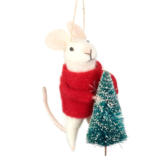 WOOL HANGING CHRISTMAS MOUSE WITH TREE image 0