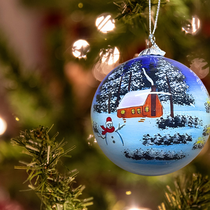Hand Painted Glass Bauble - Cabin in the woods