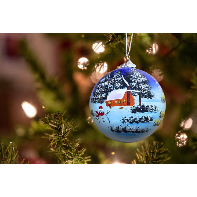 Hand Painted Glass Bauble - Cabin in the woods