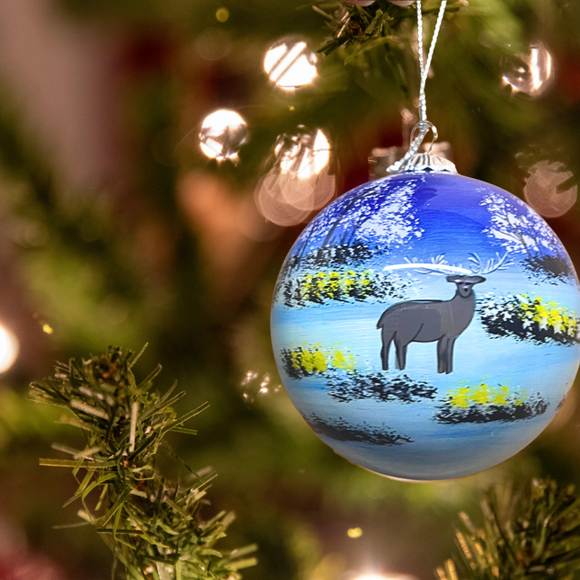 Hand Painted Glass Bauble - Cabin in the woods