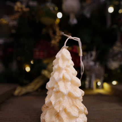 Cream & Gold Christmas Tree Candle