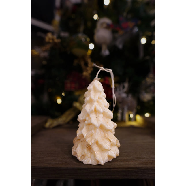 Cream & Gold Christmas Tree Candle