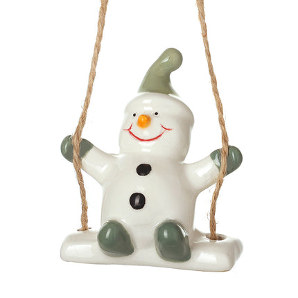 Heaven Sends Ceramic Snowman on Swing