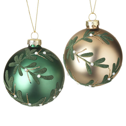 Heaven Sends Green and Gold Bauble with Misteltoe