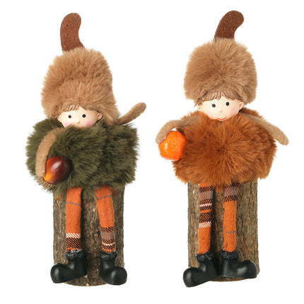 Heaven Sends Orange and Green Faux Fur Sitting Figures