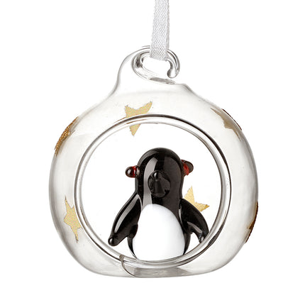 Heaven Sends Clear & Gold Star Glass Bauble with Penguin