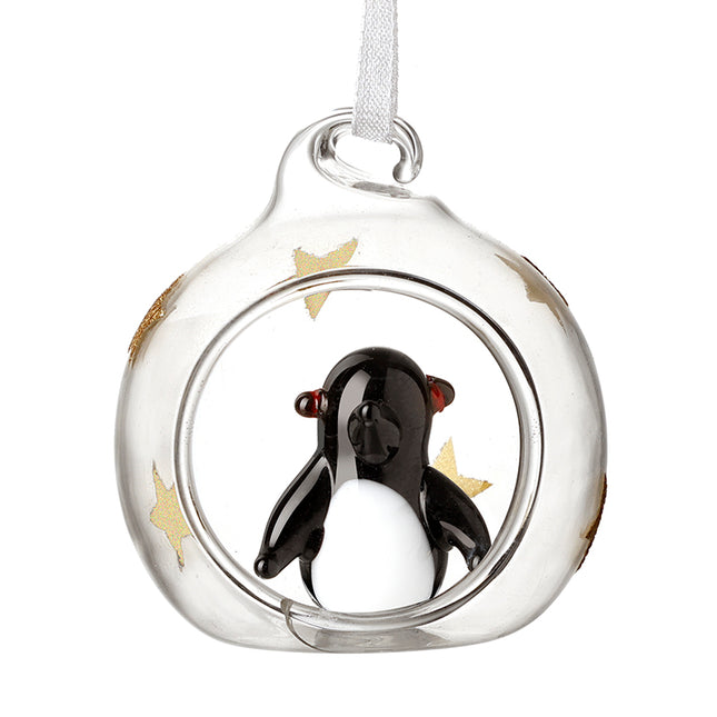 Heaven Sends Clear & Gold Star Glass Bauble with Penguin