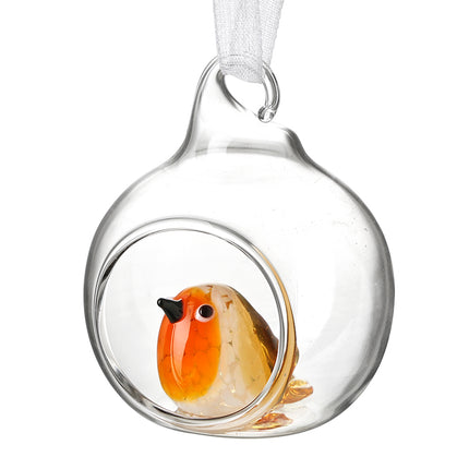 Heaven Sends Open Glass Bauble with Robin