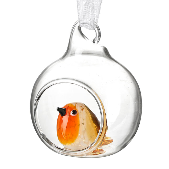 Heaven Sends Open Glass Bauble with Robin