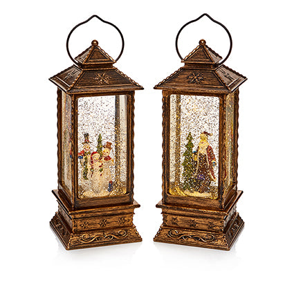 Oblong Lantern Water Spinner, Santa or Snowman