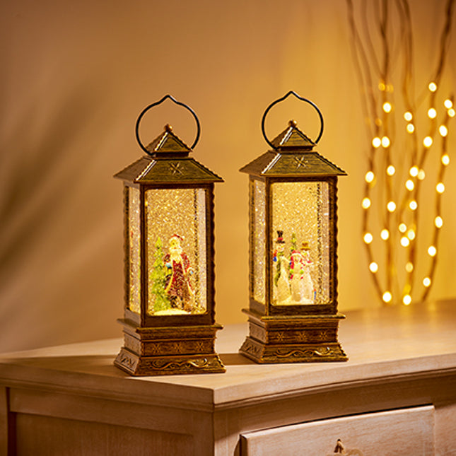 Oblong Lantern Water Spinner, Santa or Snowman