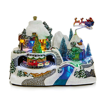 Lit Christmas Village Scene, Sleigh or Skaters