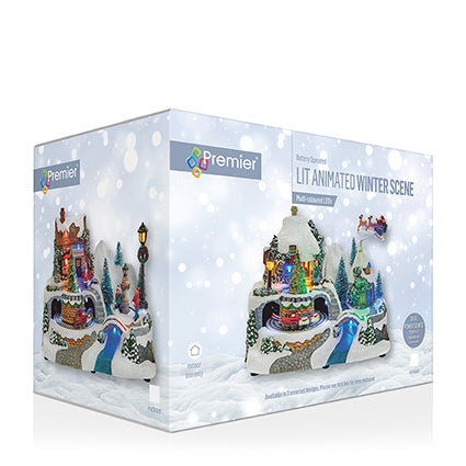 Lit Christmas Village Scene, Sleigh or Skaters