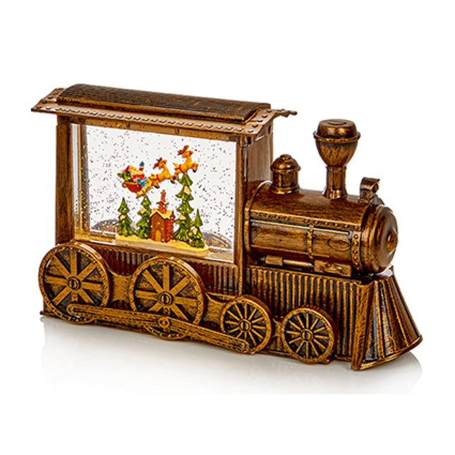 Gold Train Santa with Sleigh Water Spinner