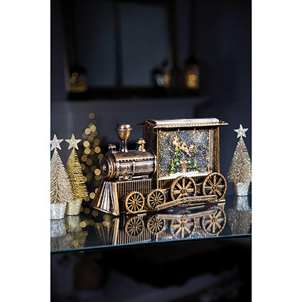 Gold Train Santa with Sleigh Water Spinner