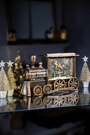 Gold Train Santa with Sleigh Water Spinner