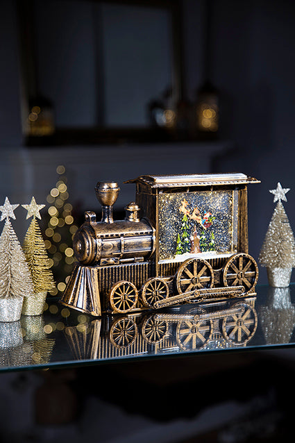 Gold Train Santa with Sleigh Water Spinner