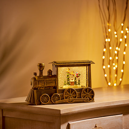 Gold Train Santa with Sleigh Water Spinner
