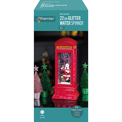 Red Telephone Box with Santa Water Spinner Lantern