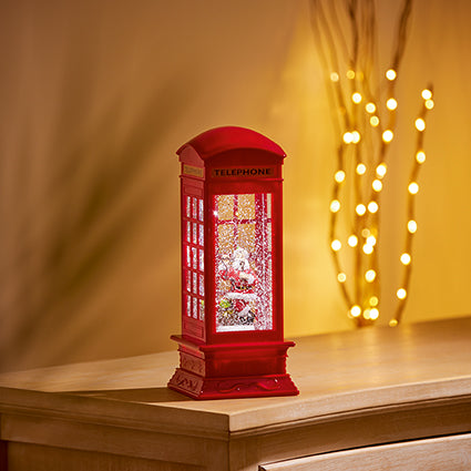 Red Telephone Box with Santa Water Spinner Lantern