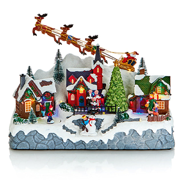 Lit Musical Christmas Village with Sleigh and Reindeer