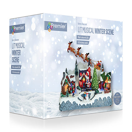 Lit Musical Christmas Village with Sleigh and Reindeer