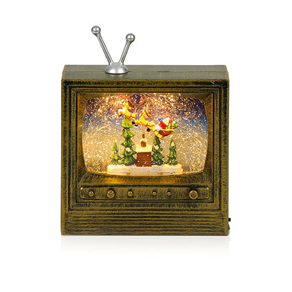 Antique Gold TV Lantern Santa Sleigh Water Spinner