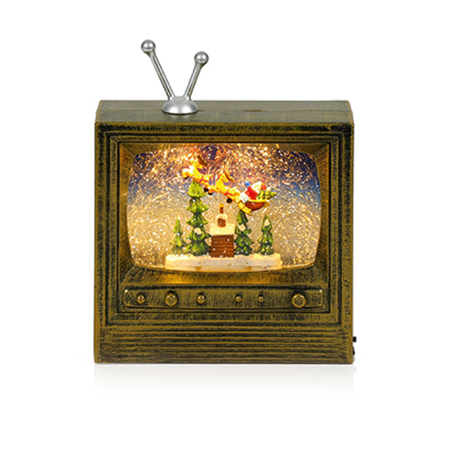 Antique Gold TV Lantern Santa Sleigh Water Spinner