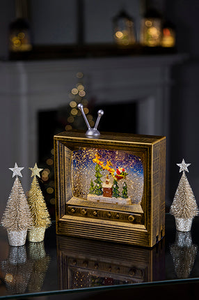 Antique Gold TV Lantern Santa Sleigh Water Spinner