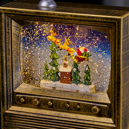 Antique Gold TV Lantern Santa Sleigh Water Spinner
