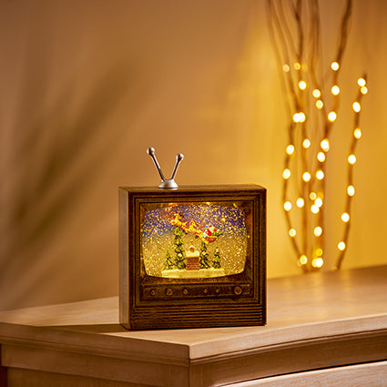 Antique Gold TV Lantern Santa Sleigh Water Spinner