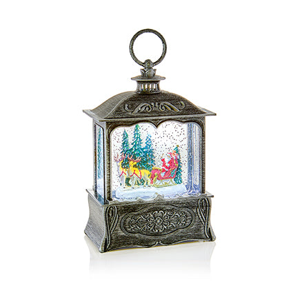 Light-Up Santa Scene Water Spinner lantern, Gold or Silver