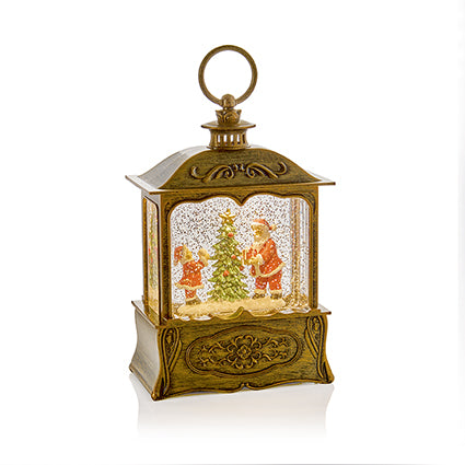 Light-Up Santa Scene Water Spinner lantern, Gold or Silver