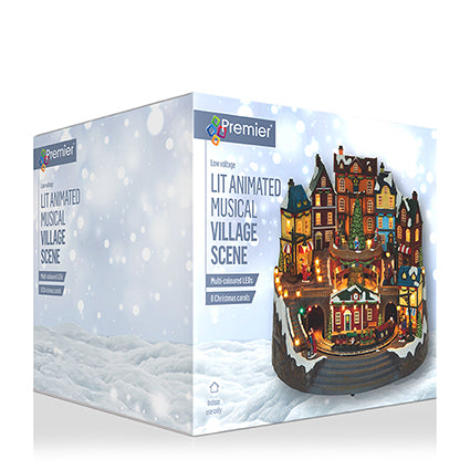 Lit Animated Musical Christmas Village with Turning Scenes