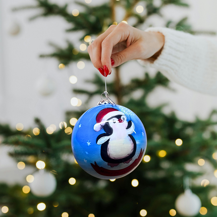 Hand Painted Glass Bauble - Baby Penguin "Merry Christmas"